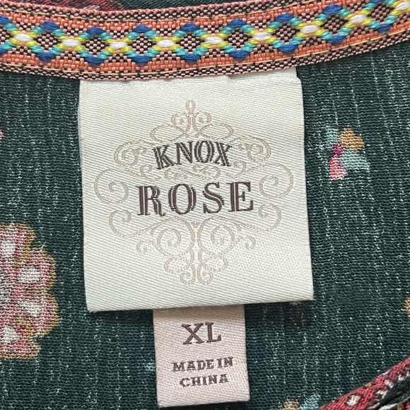 Knox Rose XL Boho Peasant Prairie Green Floral MIDI Dress Rayon - Picture 3 of 11